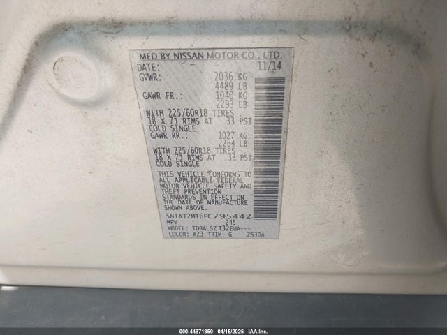 5N1AT2MT6FC795442 Nissan Rogue Sl