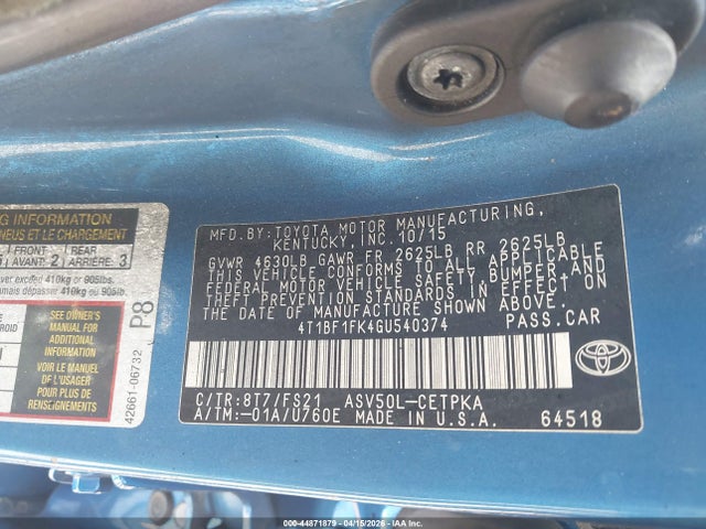 Toyota CAMRY SE 2016 4T1BF1FK4GU540374 Image 9