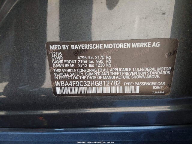 Aukcja sprzedaży 2017 Bmw 430i Gran Coupe Xdrive, vin: WBA4F9C32HG812782, numer aukcji: 44871890