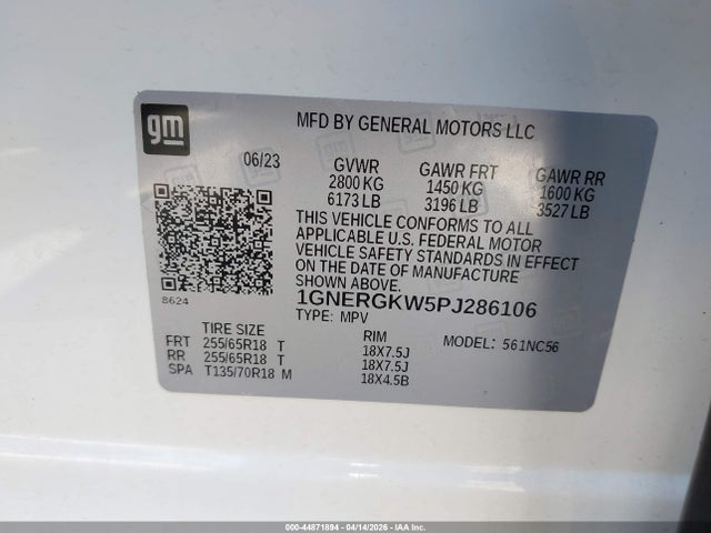 1GNERGKW5PJ286106 Chevrolet Traverse Fwd Lt Cloth