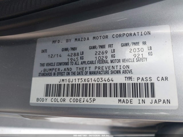 JM1GJ1T5XG1403464 Mazda Mazda6 I Touring