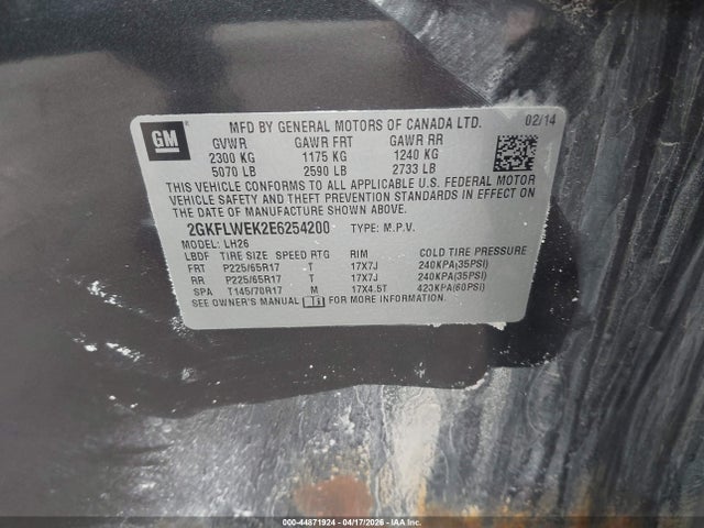 GMC Terrain Sle-2 2014 2GKFLWEK2E6254200 Image 9