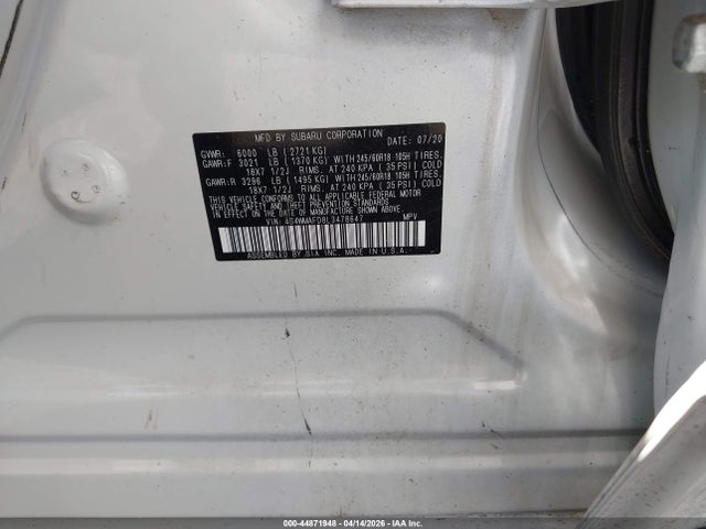 Продаж на аукціоні авто 2020 Subaru Ascent Premium, vin: 4S4WMAFD8L3478647, номер лоту: 44871948
