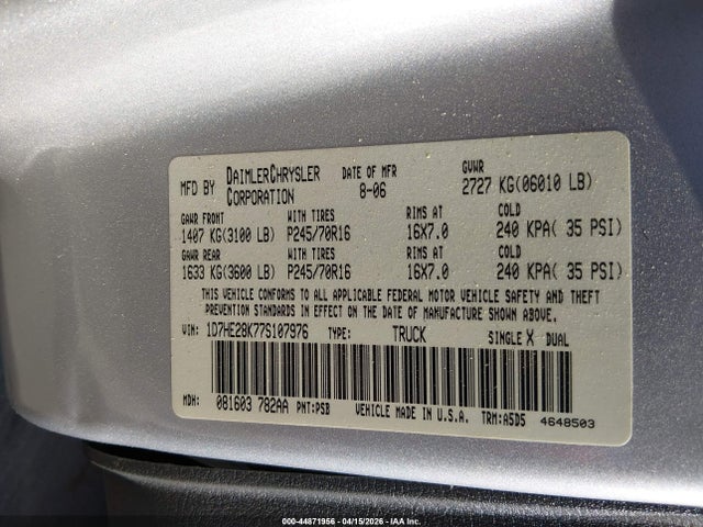 Продаж на аукціоні авто 2007 Dodge Dakota St, vin: 1D7HE28K77S107976, номер лоту: 44871956