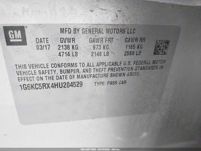 Продажа на аукционе авто 2017 Cadillac Ct6 Luxury, vin: 1G6KC5RX4HU204529, номер лота: 44871959