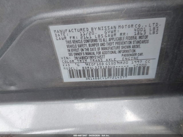 44872007 :رقم المزاد ، 3N1AB8CV1MY214577 vin ، 2021 Nissan Sentra Sv Xtronic Cvt مزاد بيع