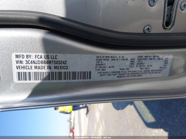 2021 Jeep Compass Latitude 4x4 მანქანა იყიდება აუქციონზე, vin: 3C4NJDBB4MT503242, აუქციონის ნომერი: 44872009