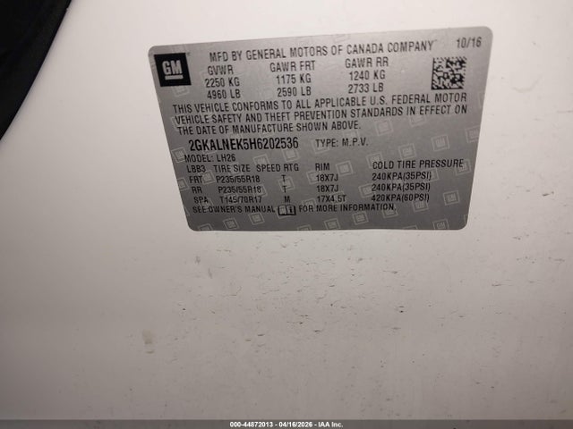 Продаж на аукціоні авто 2017 Gmc Terrain Sle-2, vin: 2GKALNEK5H6202536, номер лоту: 44872013