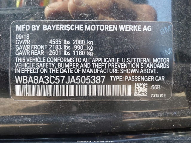 2018 Bmw 320i Xdrive მანქანა იყიდება აუქციონზე, vin: WBA8A3C57JA505387, აუქციონის ნომერი: 44872014