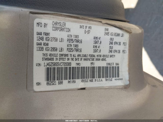 44872021 :رقم المزاد ، 1J4GZ58S5VC729389 vin ، 1997 Jeep Grand Cherokee Laredo/tsi مزاد بيع