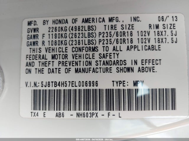 Aukcja sprzedaży 2014 Acura Rdx, vin: 5J8TB4H57EL006996, numer aukcji: 44872036