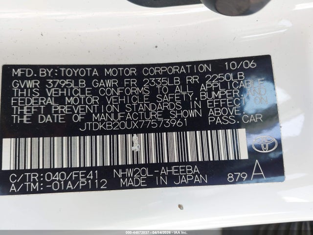 Aukcja sprzedaży 2007 Toyota Prius, vin: JTDKB20UX77573961, numer aukcji: 44872037