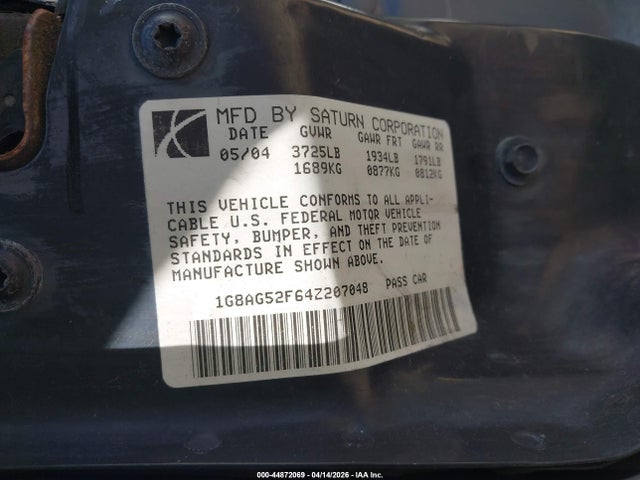 Продаж на аукціоні авто 2004 Saturn Ion 1, vin: 1G8AG52F64Z207048, номер лоту: 44872069