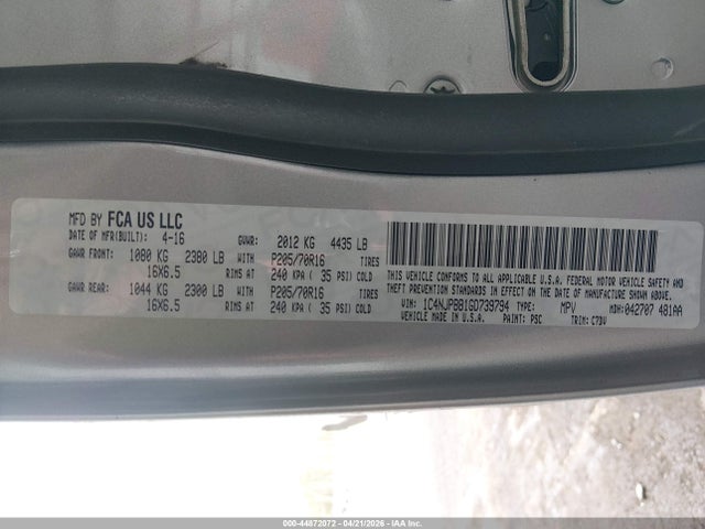 2016 Jeep Patriot Sport მანქანა იყიდება აუქციონზე, vin: 1C4NJPBB1GD739794, აუქციონის ნომერი: 44872072