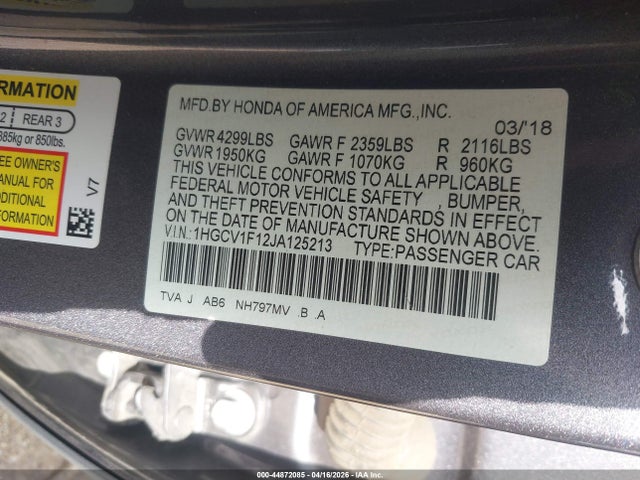 1HGCV1F12JA125213 Honda ACCORD LX