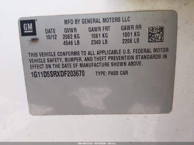 Aukcja sprzedaży 2013 Chevrolet Malibu Eco, vin: 1G11D5SRXDF203670, numer aukcji: 44872123