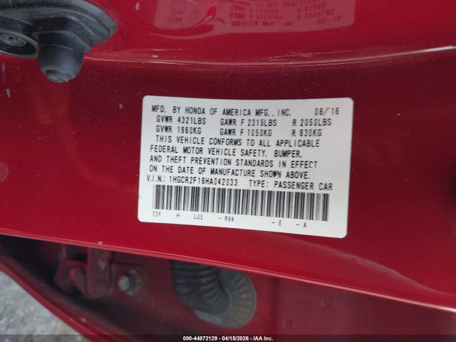 1HGCR2F16HA042033 Honda Accord Sport Se