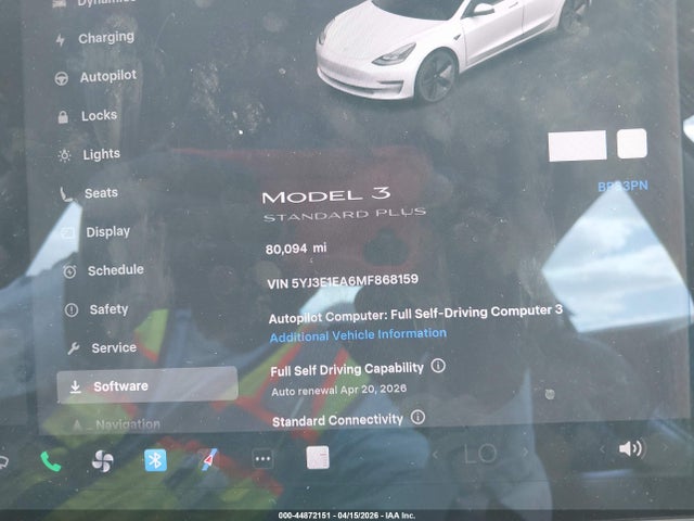 44872151 :رقم المزاد ، 5YJ3E1EA6MF868159 vin ، 2021 Tesla Model 3 Standard Range Plus Rear-wheel Drive مزاد بيع