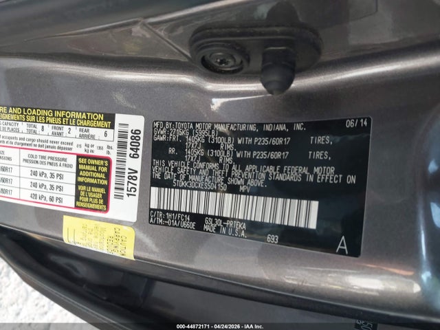 Продаж на аукціоні авто 2014 Toyota Sienna Le V6 8 Passenger, vin: 5TDKK3DCXES504150, номер лоту: 44872171