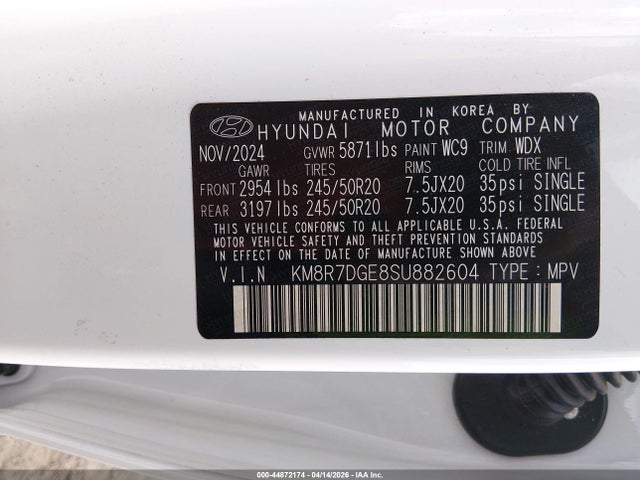 Продажа на аукционе авто 2025 Hyundai Palisade Calligraphy, vin: KM8R7DGE8SU882604, номер лота: 44872174