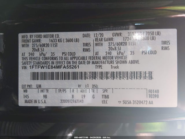 Ford F-150 Platinum 2021 1FTFW1E84MFA55261 Image 9