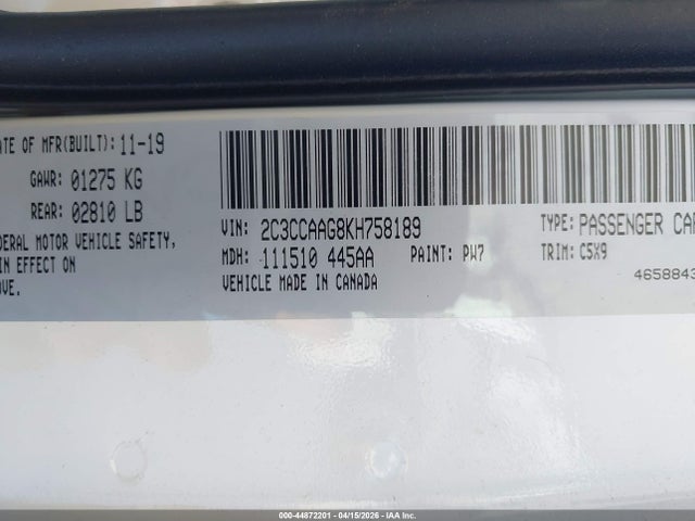44872201 :رقم المزاد ، 2C3CCAAG8KH758189 vin ، 2019 Chrysler 300 Touring مزاد بيع