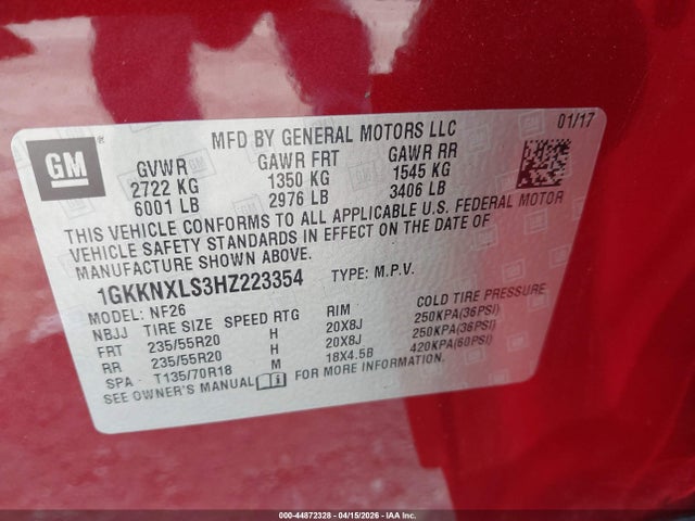 Aukcja sprzedaży 2017 Gmc Acadia Denali, vin: 1GKKNXLS3HZ223354, numer aukcji: 44872328