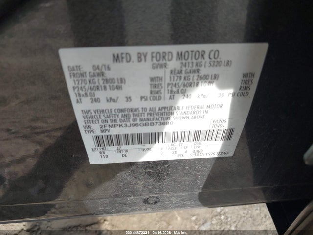 Ford EDGE SEL 2016 2FMPK3J96GBB73680 Image 9