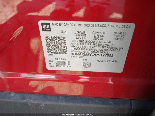 Продажа на аукционе авто 2024 Chevrolet Equinox Fwd Rs, vin: 3GNAXMEG2RS127052, номер лота: 44872344