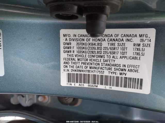 Aukcja sprzedaży 2014 Honda Cr-v Ex-l, vin: 2HKRM4H78EH717552, numer aukcji: 44872348