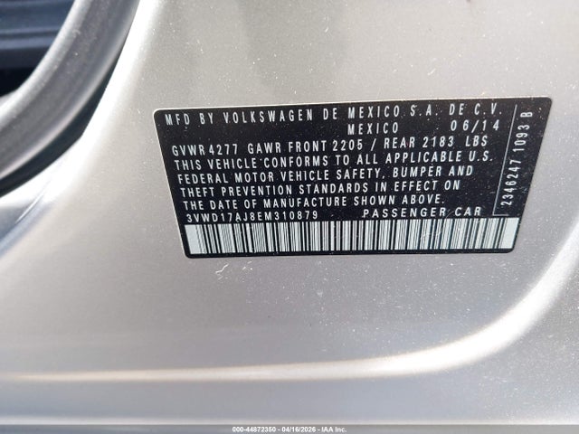 Продаж на аукціоні авто 2014 Volkswagen Jetta 1.8t Se, vin: 3VWD17AJ8EM310879, номер лоту: 44872350