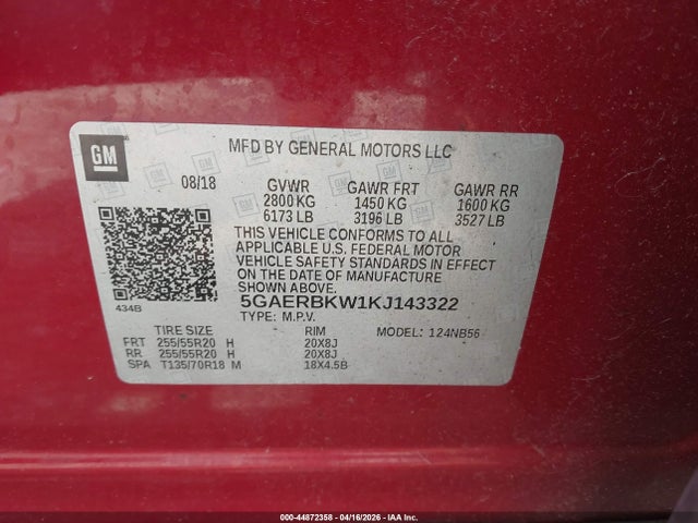 44872358 :رقم المزاد ، 5GAERBKW1KJ143322 vin ، 2019 Buick Enclave Fwd Essence مزاد بيع