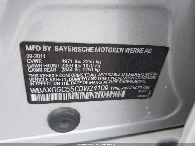 Продаж на аукціоні авто 2012 Bmw 528i, vin: WBAXG5C55CDW24109, номер лоту: 44872360