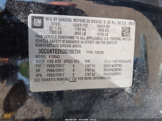 Продажа на аукционе авто 2013 Chevrolet Silverado 1500 Ltz, vin: 3GCUKTE2XDG156734, номер лота: 44872361