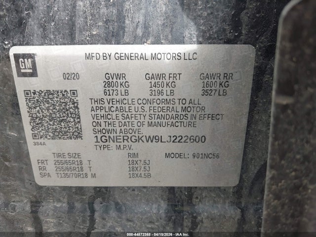 Продаж на аукціоні авто 2020 Chevrolet Traverse Fwd Lt Cloth, vin: 1GNERGKW9LJ222600, номер лоту: 44872388