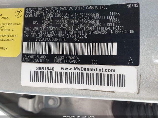 Продажа на аукционе авто 2006 Lexus Rx 330, vin: 2T2GA31U06C046260, номер лота: 44872403