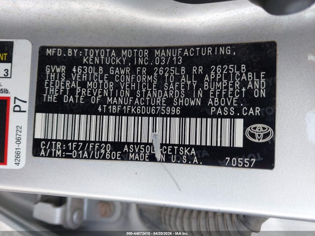 44872410 :رقم المزاد ، 4T1BF1FK6DU675996 vin ، 2013 Toyota Camry Se مزاد بيع