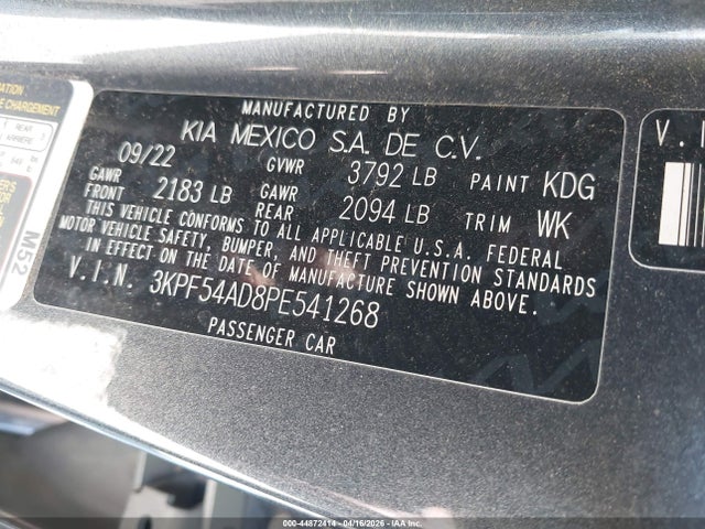 Aukcja sprzedaży 2023 Kia Forte Gt-line, vin: 3KPF54AD8PE541268, numer aukcji: 44872414
