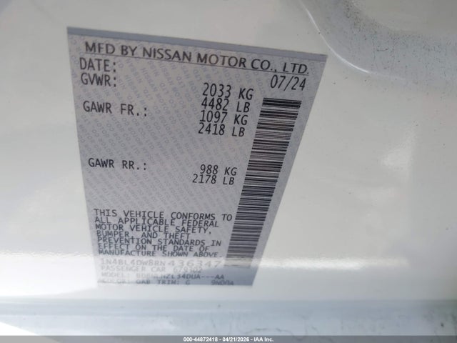 Продажа на аукционе авто 2024 Nissan Altima Sv Intelligent Awd, vin: 1N4BL4DW8RN436347, номер лота: 44872418