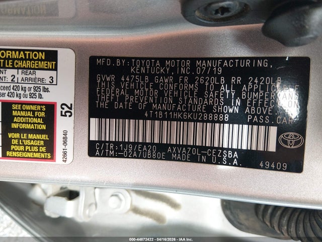 4T1B11HK6KU288888 Toyota CAMRY SE