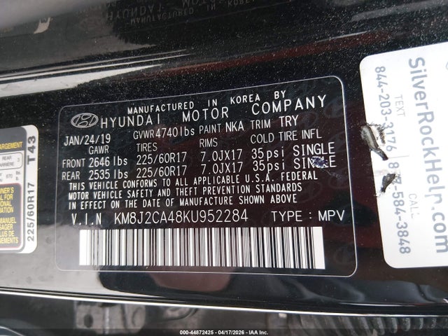 Продажа на аукционе авто 2019 Hyundai Tucson Se, vin: KM8J2CA48KU952284, номер лота: 44872425