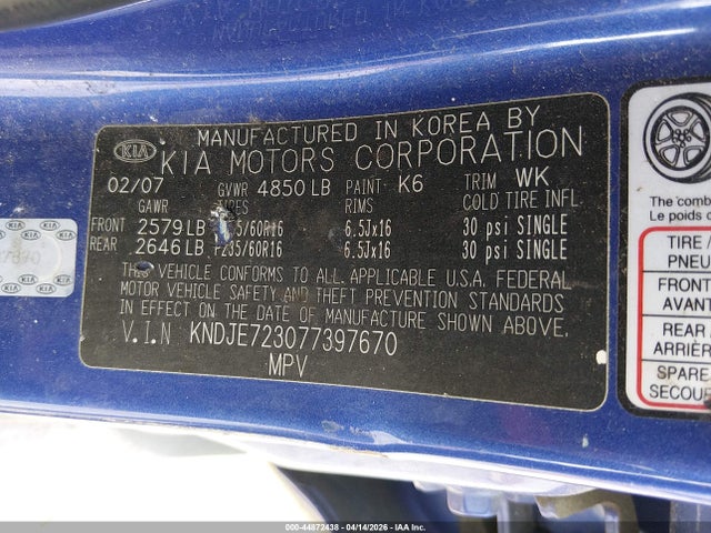 Aukcja sprzedaży 2007 Kia Sportage Ex V6, vin: KNDJE723077397670, numer aukcji: 44872438