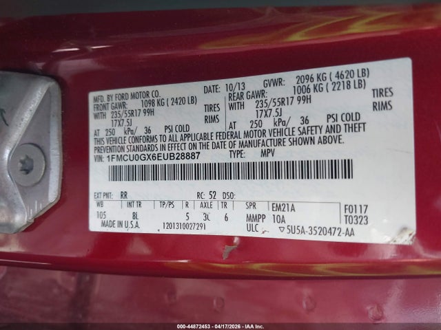 Aukcja sprzedaży 2014 Ford Escape Se, vin: 1FMCU0GX6EUB28887, numer aukcji: 44872453