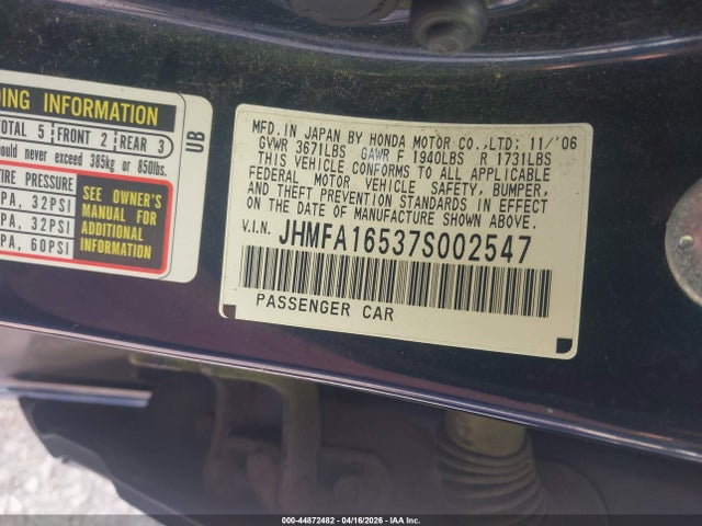 Продаж на аукціоні авто 2007 Honda Civic Lx, vin: JHMFA16537S002547, номер лоту: 44872482