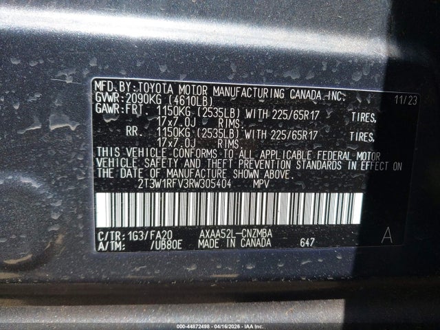 Aukcja sprzedaży 2024 Toyota Rav4 Xle, vin: 2T3W1RFV3RW305404, numer aukcji: 44872498