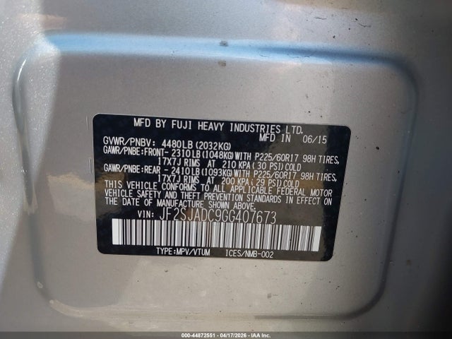 Продажа на аукционе авто 2016 Subaru Forester 2.5i Premium, vin: JF2SJADC9GG407673, номер лота: 44872551