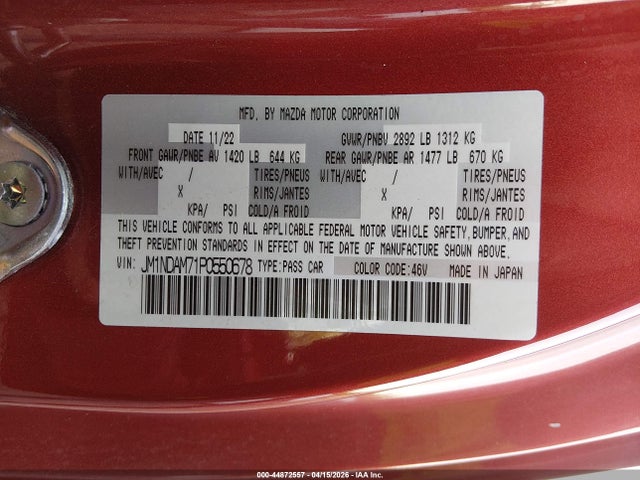 Продаж на аукціоні авто 2023 Mazda Mx-5 Miata Rf Grand Touring, vin: JM1NDAM71P0550678, номер лоту: 44872557