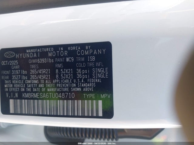 Продаж на аукціоні авто 2026 Hyundai Palisade Hev Calligraphy, vin: KM8RMESA6TU048710, номер лоту: 44872580