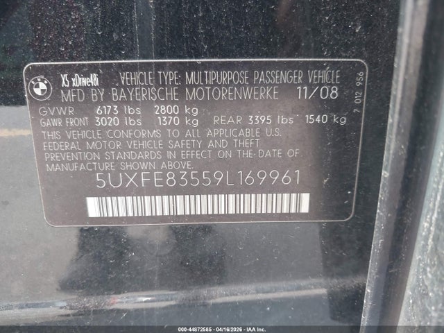 Aukcja sprzedaży 2009 Bmw X5 Xdrive48i, vin: 5UXFE83559L169961, numer aukcji: 44872585