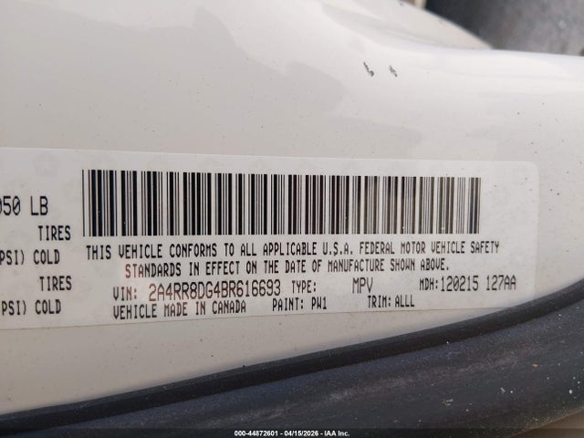 Aukcja sprzedaży 2011 Chrysler Town & Country Touring-l, vin: 2A4RR8DG4BR616693, numer aukcji: 44872601